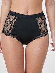 Black High Rise Microfibre And Lace Knickers - Image 1 of 4