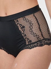 Black High Rise Microfibre And Lace Knickers - Image 3 of 4