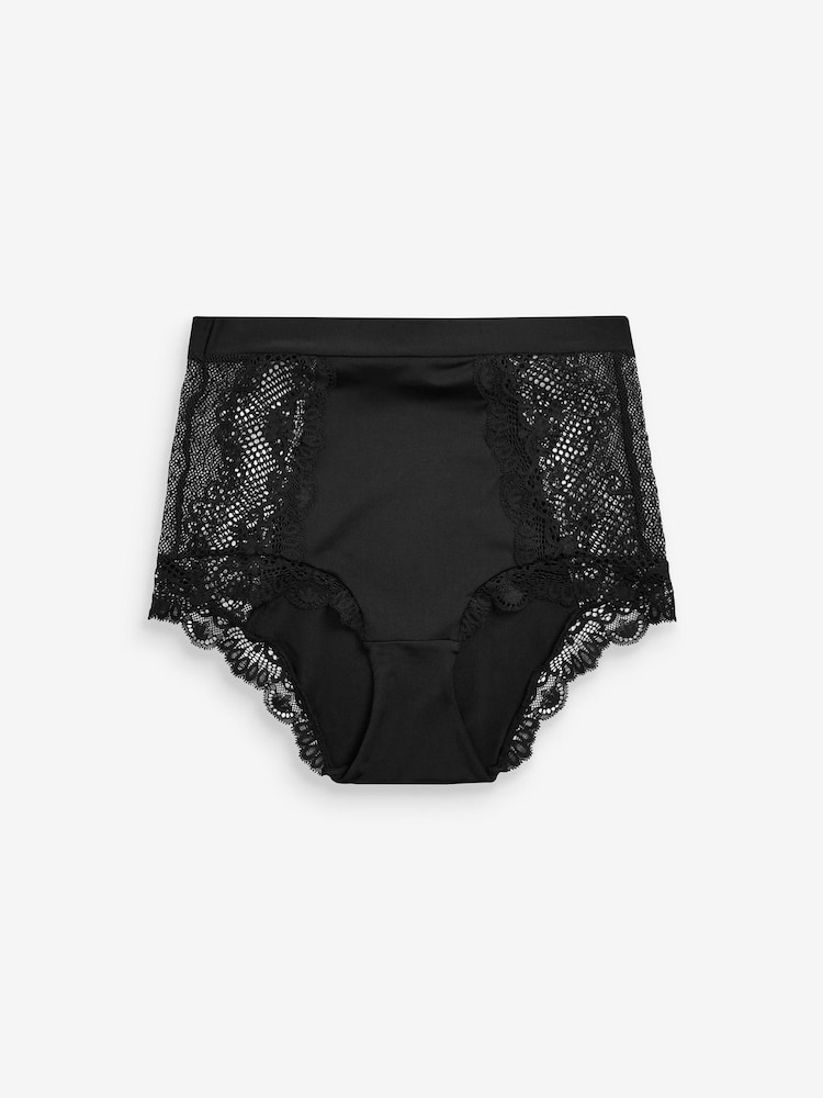 Black High Rise Microfibre And Lace Knickers - Image 4 of 4