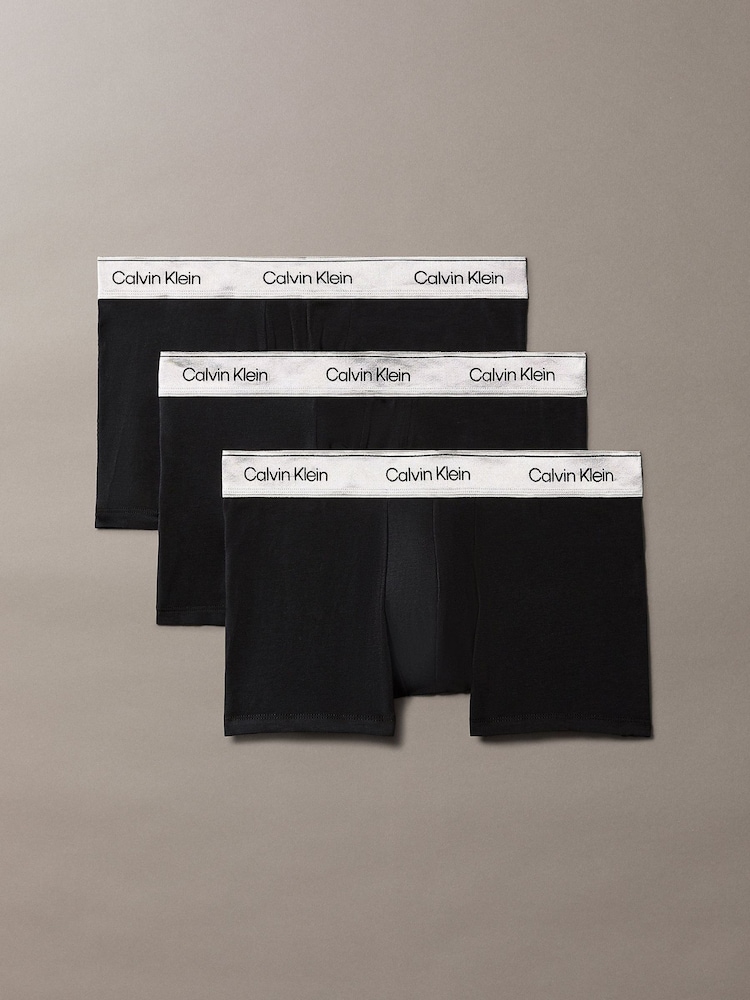 Calvin Klein Grey Icon Cotton Stretch Trunks 3 Pack - Image 1 of 1 Calvin Klein Grey Icon Cotton Stretch Trunks 3 Pack - Image 1 of 1