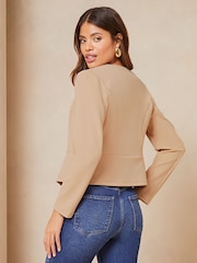 Lipsy Stone Cream Cropped Collarless Blazer Jacket - Image 2 of 4
