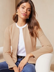 Lipsy Stone Cream Cropped Collarless Blazer Jacket - Image 3 of 4