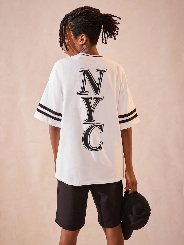 White 100% Cotton Short Sleeve Oversized Fit Varsity T-Shirt (3-16yrs) - Image 1 of 6