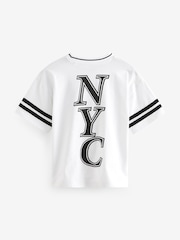 White 100% Cotton Short Sleeve Oversized Fit Varsity T-Shirt (3-16yrs) - Image 5 of 6