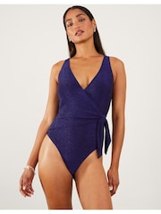 Accessorize Blue Shimmer Deep V-Neck Swimsuit - Image 1 of 4