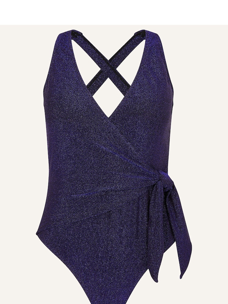Accessorize Blue Shimmer Deep V-Neck Swimsuit - Image 4 of 4