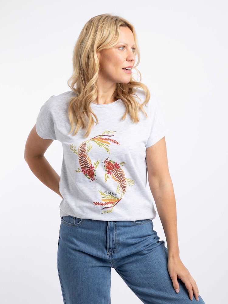 Weird Fish Grey Fern Koi Carp Front Print Graphic T-Shirt - Image 1 of 6 Weird Fish Grey Fern Koi Carp Front Print Graphic T-Shirt - Image 1 of 6