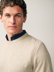 Neutral Texture Crew Neck Regular 100% Cotton Mock Shirt Jumper - Image 1 of 11