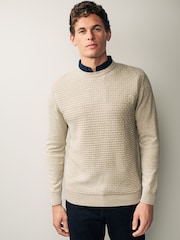 Neutral Texture Crew Neck Regular 100% Cotton Mock Shirt Jumper - Image 4 of 11