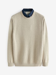 Neutral Texture Crew Neck Regular 100% Cotton Mock Shirt Jumper - Image 8 of 11