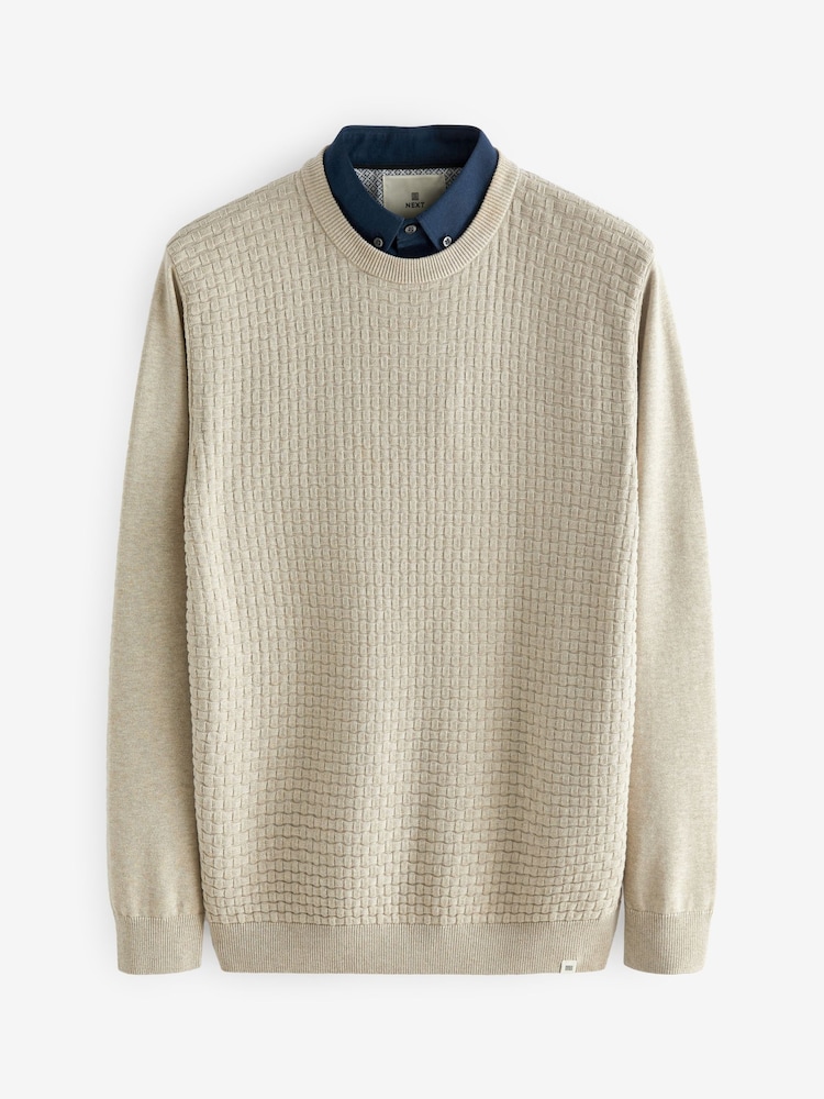Texture neutre - Regular 100% Cotton Mock Chemises Pull - Image 8 of 11