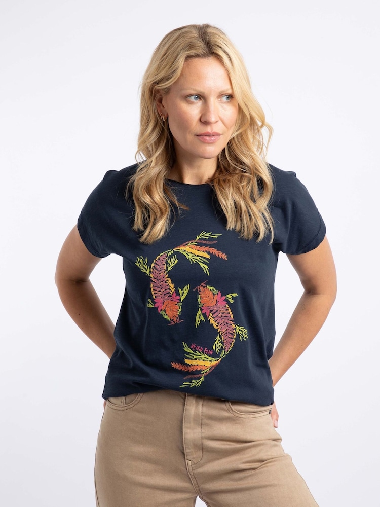 Weird Fish Blue Fern Koi Carp Front Print Graphic T-Shirt - Image 1 of 6 Weird Fish Blue Fern Koi Carp Front Print Graphic T-Shirt - Image 1 of 6