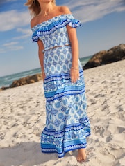 Lipsy Navy Blue Shirred Printed Midi Skirt - Image 2 of 4