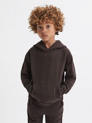 Reiss Chocolate Alexander Senior Oversized Cotton Jersey Hoodie - Image 1 of 6