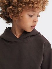 Reiss Chocolate Alexander Senior Oversized Cotton Jersey Hoodie - Image 4 of 6