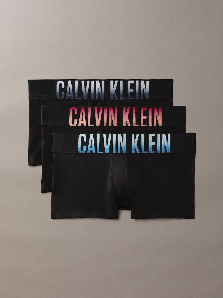 Calvin Klein Black Graphic Monogram Cotton Stretch Trunks 3 Pack - Image 1 of 1 Calvin Klein Black Graphic Monogram Cotton Stretch Trunks 3 Pack - Image 1 of 1