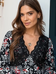 Pour Moi Black Multi Anya Fuller Bust Lace Detail Slinky Jersey Long Sleeve Tea Dress - Image 2 of 4