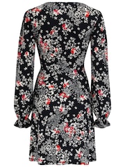 Pour Moi Black Multi Anya Fuller Bust Lace Detail Slinky Jersey Long Sleeve Tea Dress - Image 4 of 4