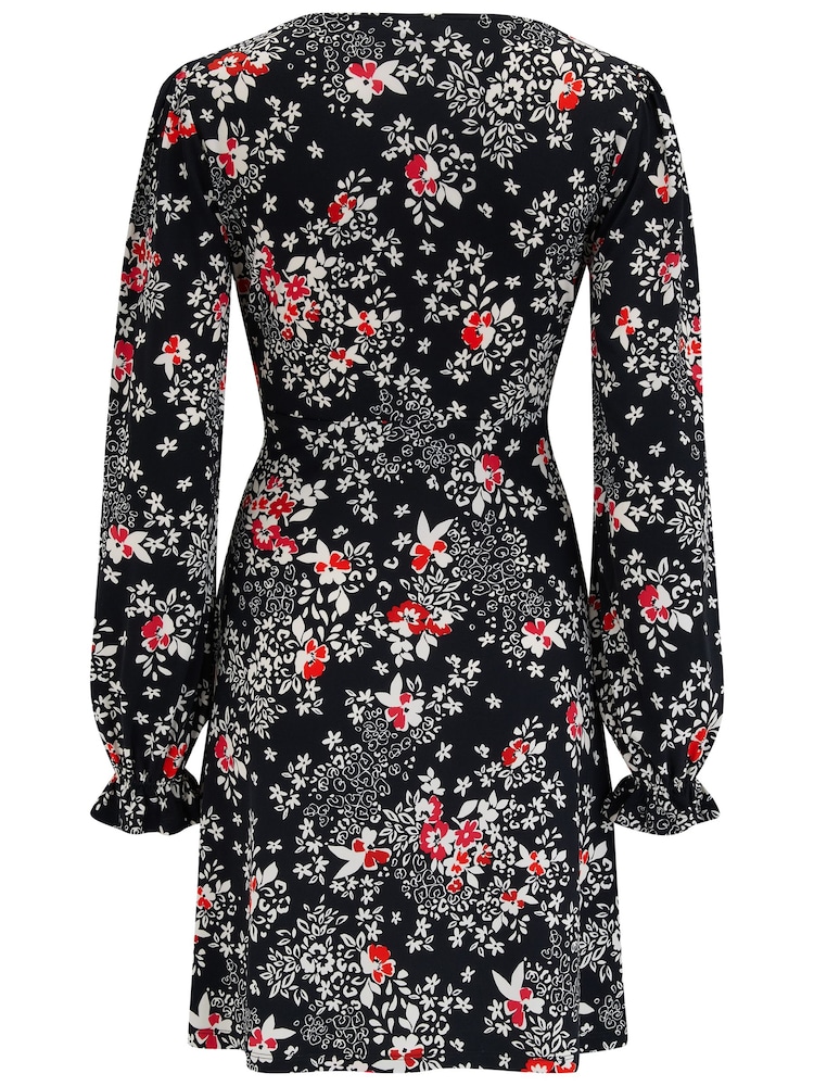 Pour Moi Black Multi Anya Fuller Bust Lace Detail Slinky Jersey Long Sleeve Tea Dress - Image 4 of 4