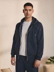 Navy Blue Zip Through Hoodie - Image 1 of 6