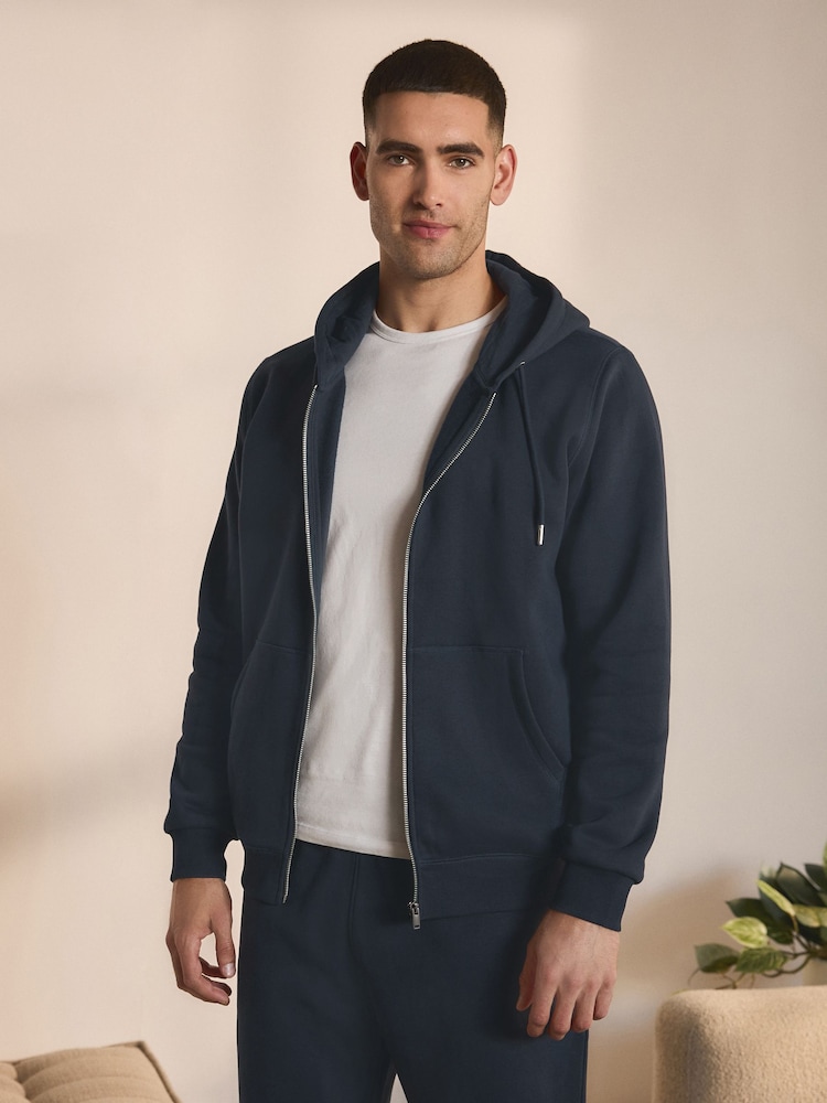Navy Blue Zip Through Hoodie - Image 1 of 6