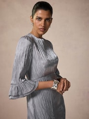 Mint Velvet Silver Metallic Ruffle Midi Dress - Image 3 of 8