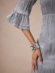 Mint Velvet Silver Metallic Ruffle Midi Dress - Image 5 of 8