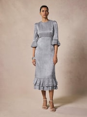 Mint Velvet Silver Metallic Ruffle Midi Dress - Image 6 of 8