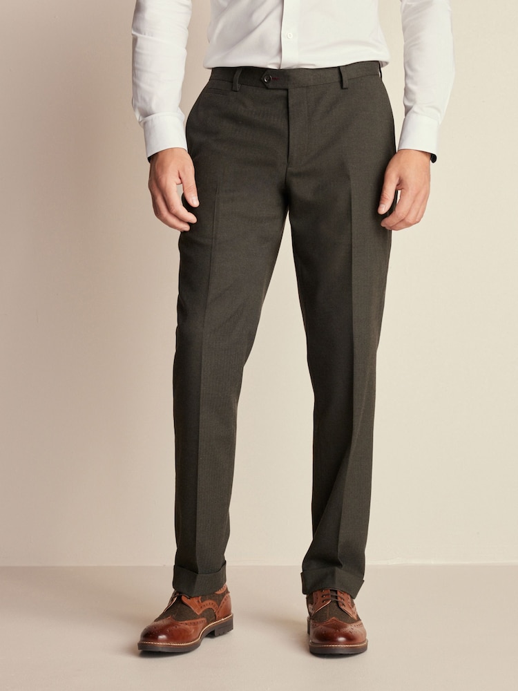 Green Tailored Fit Herringbone Suit Trousers - Image 1 of 9