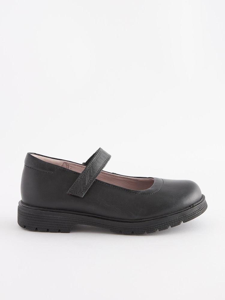 Black Standard Fit (F) School Leather Chunky Mary Jane Shoes - Image 2 of 6
