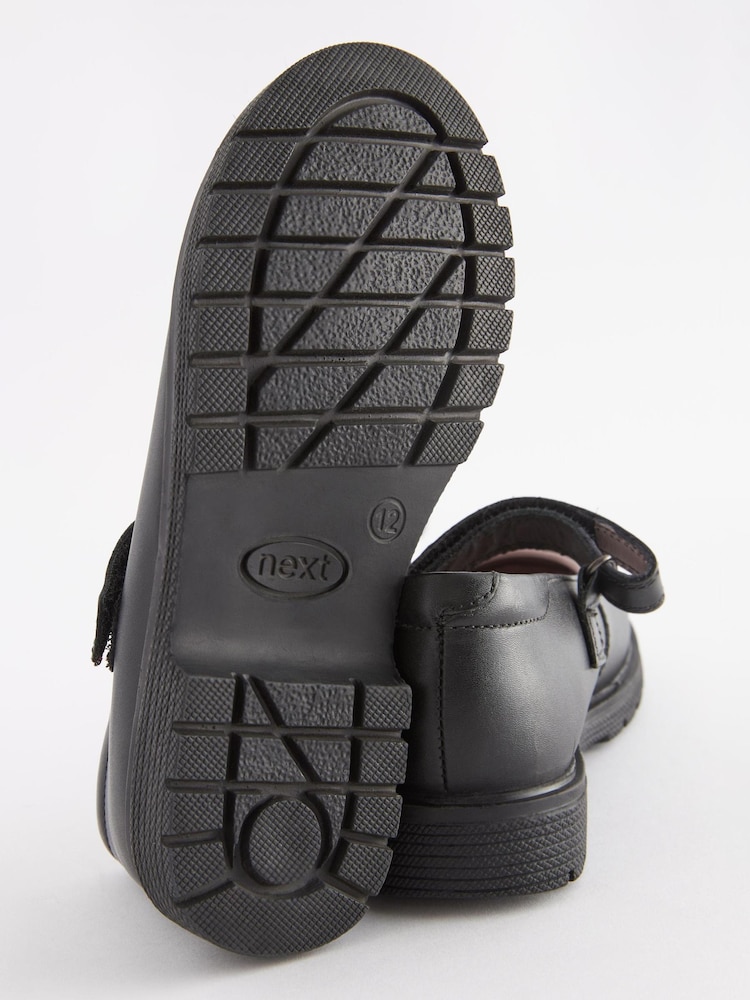 Black Standard Fit (F) School Leather Chunky Mary Jane Shoes - Image 6 of 6