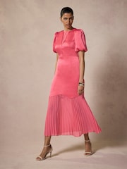 Mint Velvet Pink Satin Pleated Midi Dress - Image 2 of 8