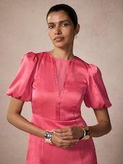 Mint Velvet Pink Satin Pleated Midi Dress - Image 3 of 8