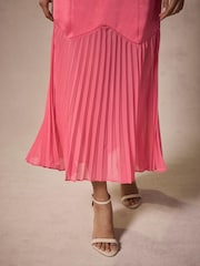 Mint Velvet Pink Satin Pleated Midi Dress - Image 5 of 8