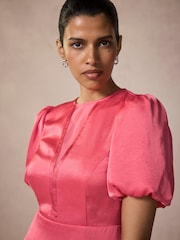 Mint Velvet Pink Satin Pleated Midi Dress - Image 6 of 8
