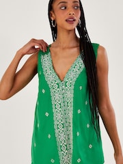 Monsoon Green Embroidered Wide Strap Vest Top - Image 1 of 5