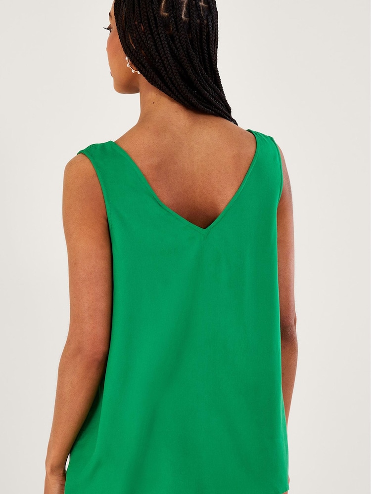 Monsoon Green Embroidered Wide Strap Vest Top - Image 2 of 5