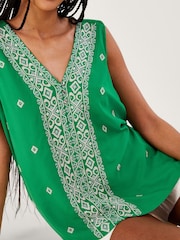 Monsoon Green Embroidered Wide Strap Vest Top - Image 3 of 5