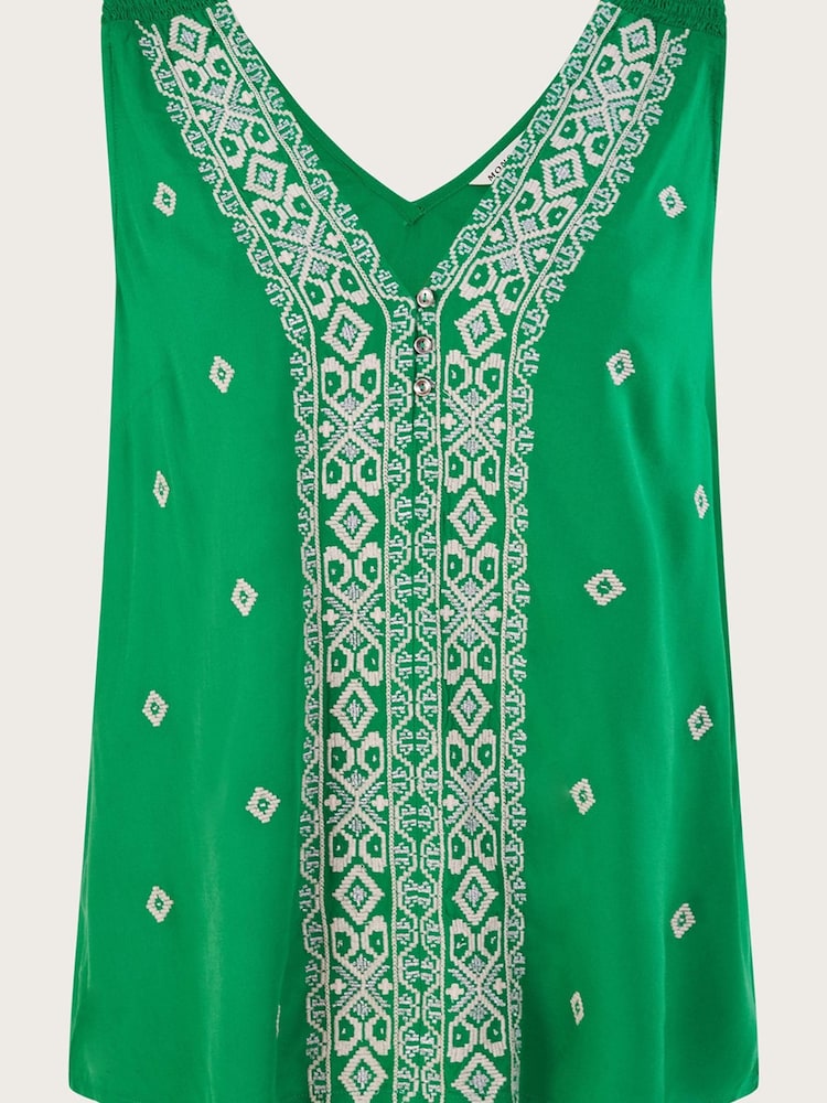 Monsoon Green Embroidered Wide Strap Vest Top - Image 5 of 5