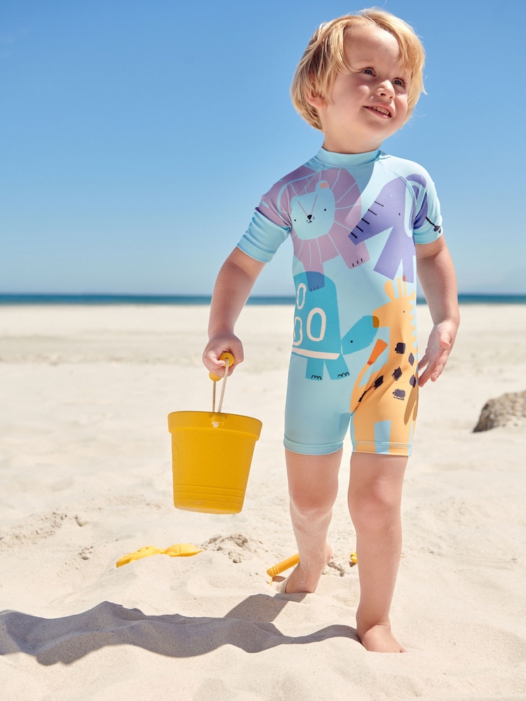 Pale Blue Zoo Animal Sunsafe All-In-One Swimsuit (3mths-7yrs) - Image 2 of 9