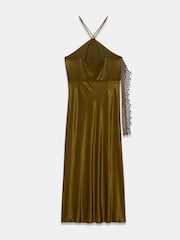 Mint Velvet Green Satin Crochet Trim Midi Dress - Image 8 of 8