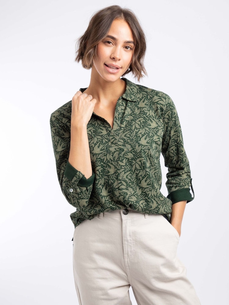 Зелений - Weird Fish Rosalie Printed Jersey Polo Shirt - Image 1 of 5