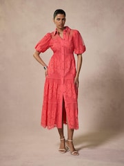 Mint Velvet Pink Lace Midi Shirt Dress - Image 2 of 8