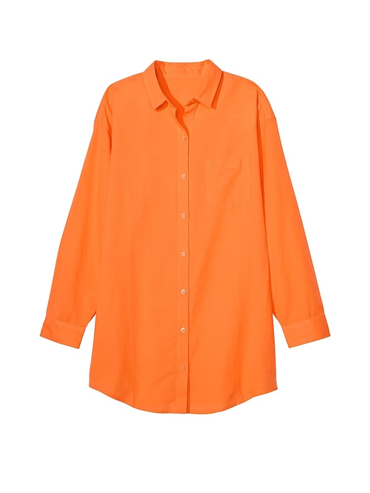 Victoria's Secret Sunset Orange Linen Oversized Linen Shirt Cover Up - Image 1 of 1