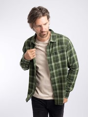 Weird Fish Green Broxton Long Sleeve Herringbone Check Shirt - Image 1 of 7