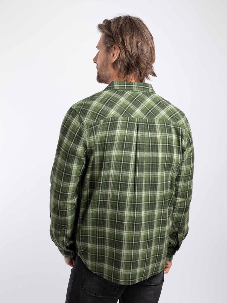 Weird Fish Green Broxton Long Sleeve Herringbone Check Shirt - Image 2 of 7