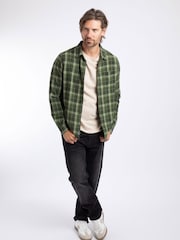 Weird Fish Green Broxton Long Sleeve Herringbone Check Shirt - Image 3 of 7