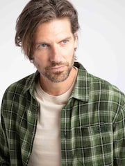 Weird Fish Green Broxton Long Sleeve Herringbone Check Shirt - Image 4 of 7