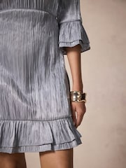 Mint Velvet Silver Metallic Ruffle Detail Mini Dress - Image 3 of 8