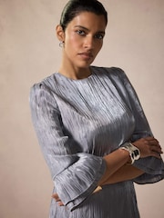 Mint Velvet Silver Metallic Ruffle Detail Mini Dress - Image 6 of 8